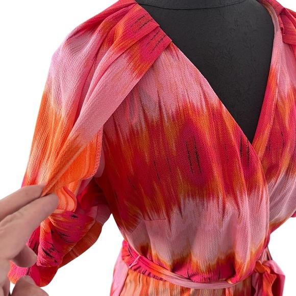 NWT Maison Tara Short Puff Sleeve V-Neck Tie Waist Tie Dye Printed Maxi Dress - Picture 6 of 9